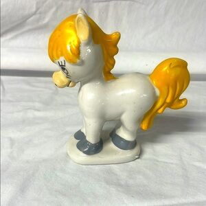 VTG Ceramic Pony Horse Figurine EDASA Made In Brazil Yellow White Nursery 6”